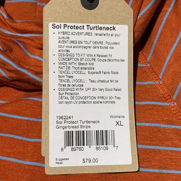 NEW prAna Sol Protect UPF Shirt Long Sleeve Turtleneck Orange Stripe Size XL NWT - Picture 2 of 6